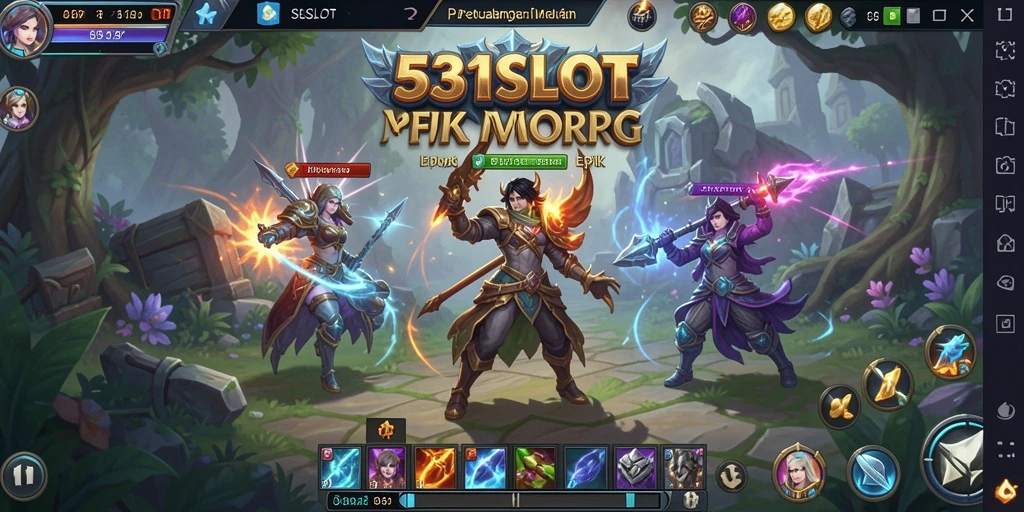 Screenshot gameplay <strong>531SLOT</strong> menampilkan pertarungan mendebarkan di dunia fantasi.