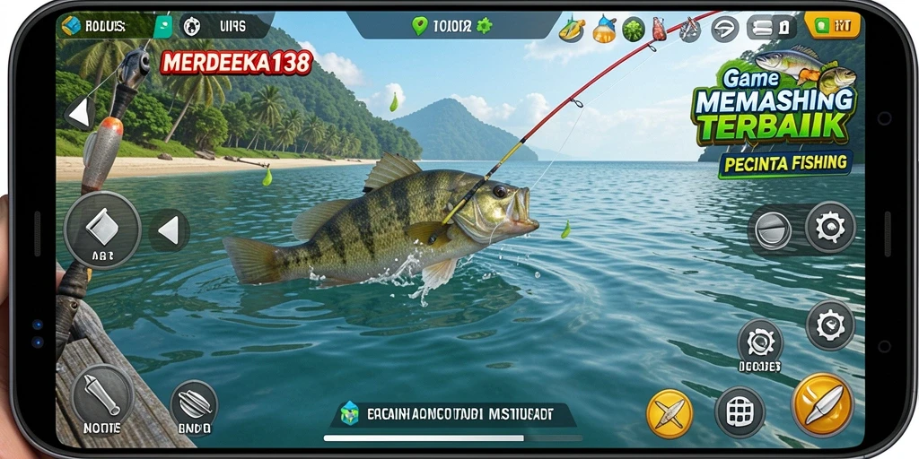 Screenshot permainan memperlihatkan pengalaman memancing yang mendebarkan.