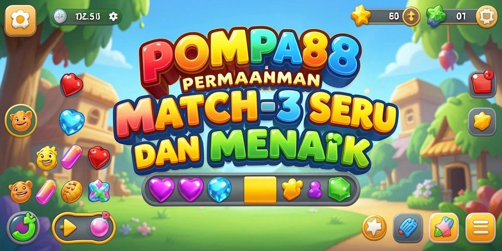 Screenshot POMPA88 menunjukkan pemain melakukan pencocokan elemen yang berwarna-warni.