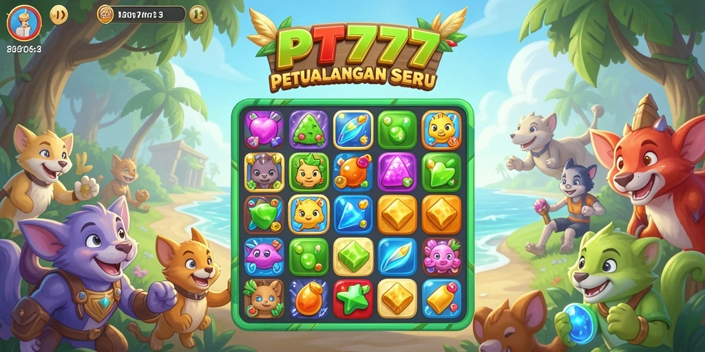 Tampilan seru gameplay PT777 dengan elemen warna-warni dan tantangan menarik.