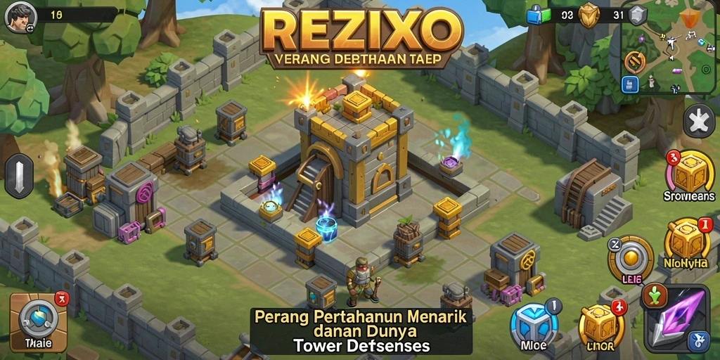 Screenshot menunjukkan aksi seru gameplay Tower Defense REZIXO.