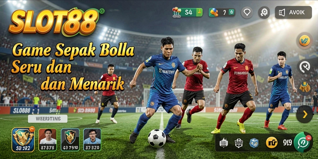 Screenshot utama SLOT88 menampilkan aksi seru gameplay sepak bola.