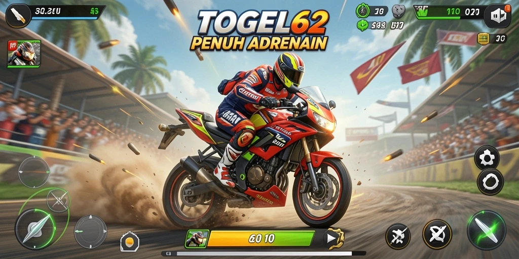 Screenshot TOGEL62 menampilkan aksi balapan motor yang mendebarkan.
