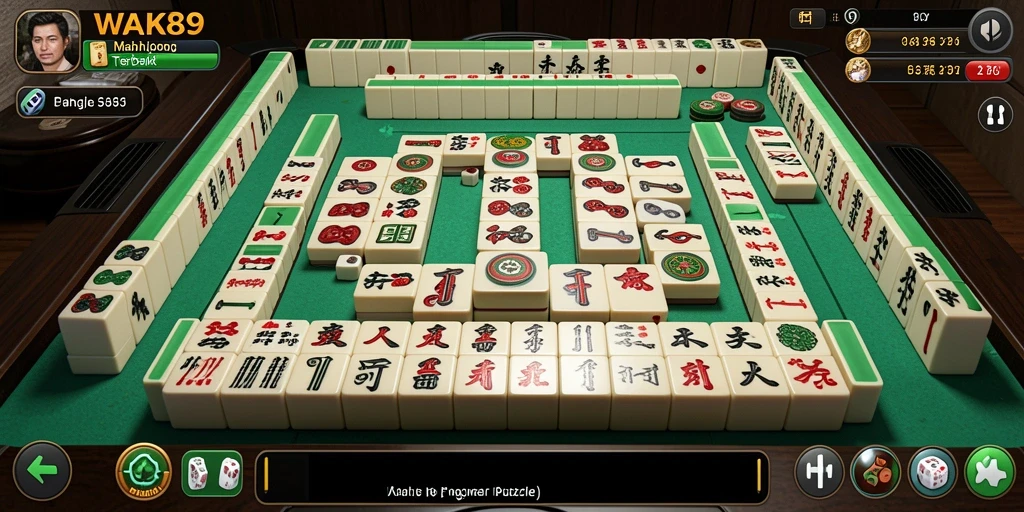Screenshot menunjukkan pemain sedang menyusun ubin Mahjong dalam WAK89.