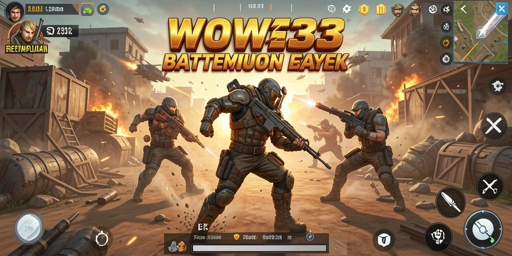 Tangkapan layar utama WOW33 menampilkan pertarungan seru dalam Battle Royale.