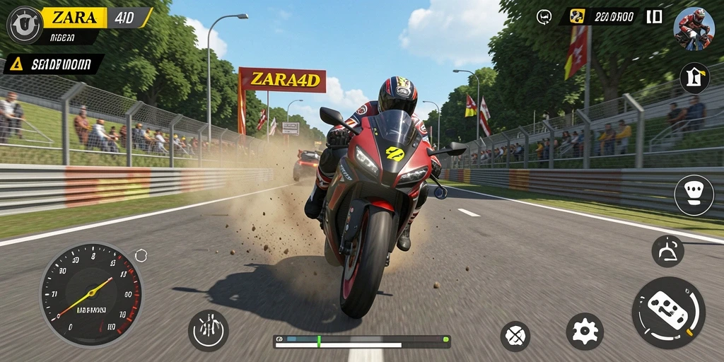 Screenshot ZARA4D menampilkan aksi balapan motor yang intens.